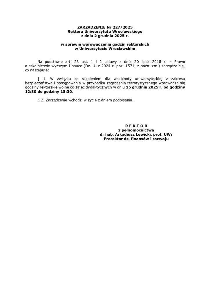 15.12.2025 godziny rektorskie