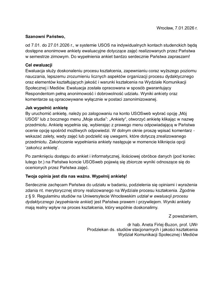 ankiety ewaluacyjne - zima 2025/2026
